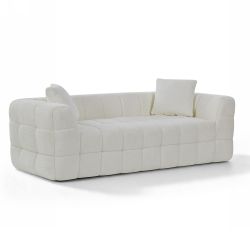 Canapé droit compressé JUPA 3 places tissu bouclette beige