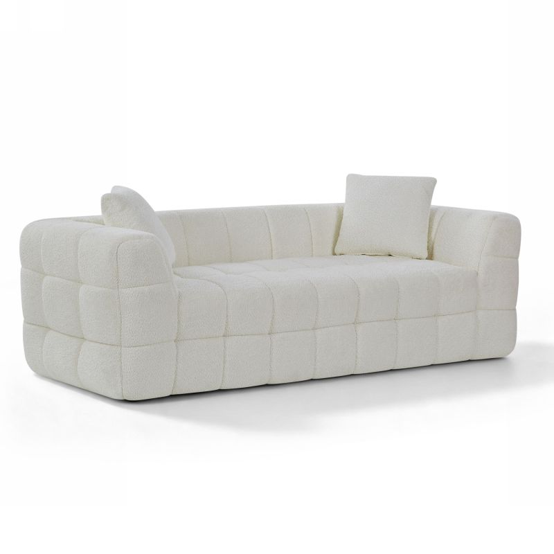 Canapé droit compressé JUPA 3 places tissu bouclette beige