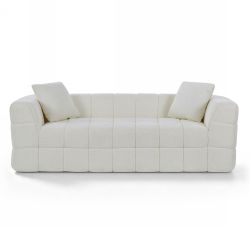 Canapé droit compressé JUPA 3 places tissu bouclette beige
