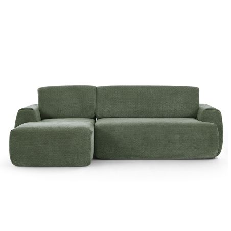Canapé d'angle gauche compressé WESTA 4 places tissu chenille vert