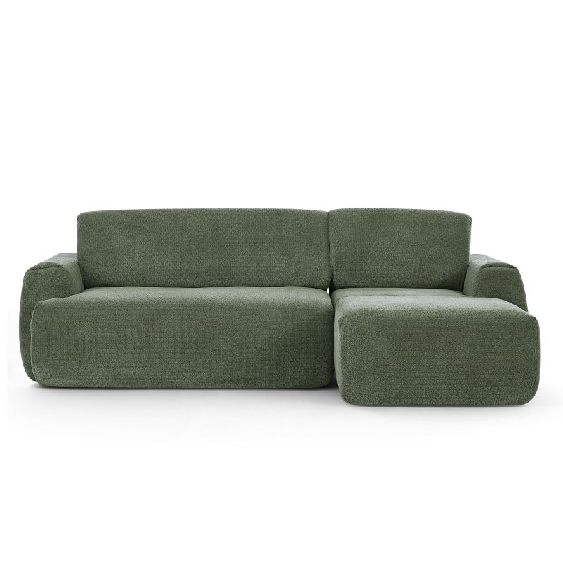 Canapé d'angle droit compressé WESTA 4 places tissu chenille vert