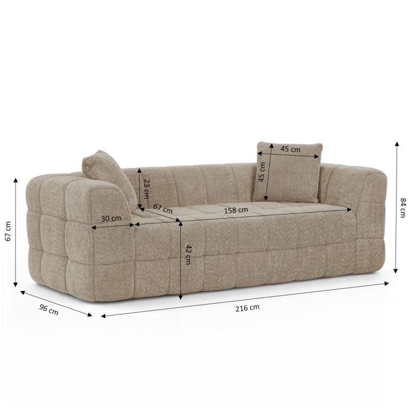 Canapé droit compressé JUPA 3 places tissu bouclette taupe