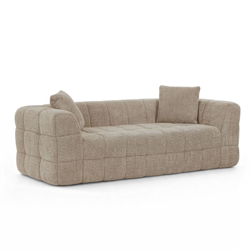 Canapé droit compressé JUPA 3 places tissu bouclette taupe