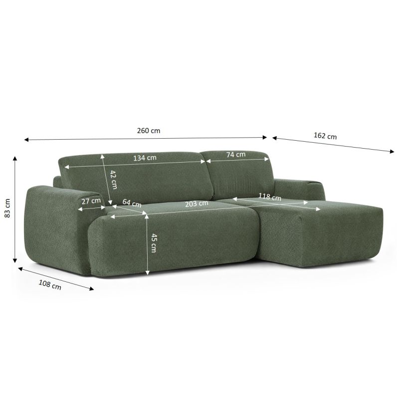 Canapé d'angle droit compressé WESTA 4 places tissu chenille vert