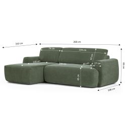 Canapé d'angle gauche compressé WESTA 4 places tissu chenille vert
