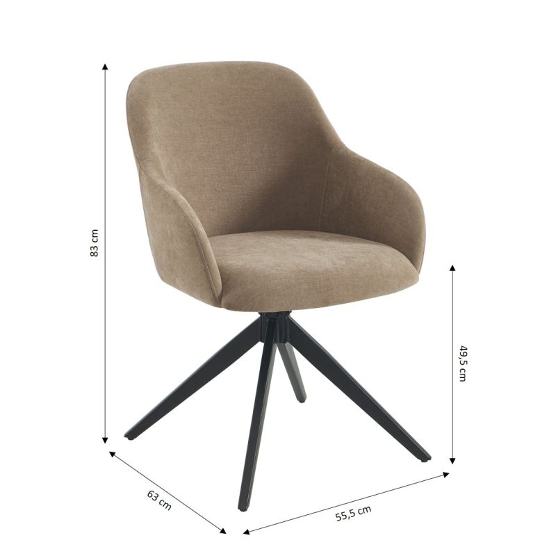 Lot de 2 chaises ELMA tissu marron et pieds métal noir