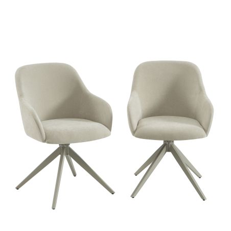 Lot de 2 chaises ELMA tissu beige et pieds métal beige