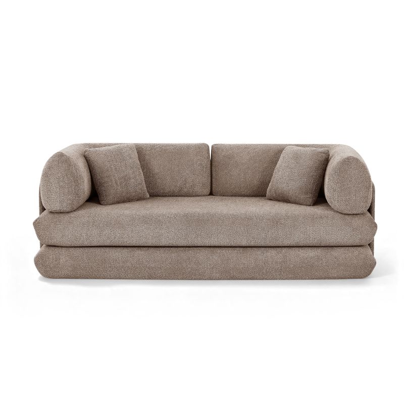 Canapé droit compressé et convertible CHIMA déplimousse 3 places tissu chenille marron