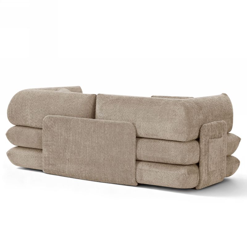 Canapé droit compressé et convertible CHIMA déplimousse 3 places tissu chenille taupe
