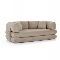 Canapé droit compressé et convertible CHIMA déplimousse 3 places tissu chenille taupe