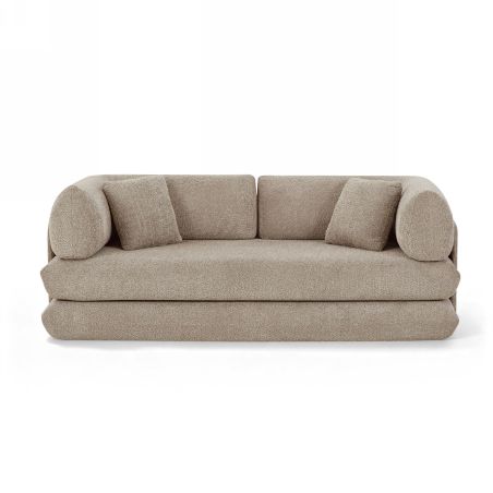 Canapé droit compressé et convertible CHIMA déplimousse 3 places tissu chenille taupe