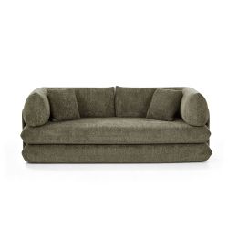 Canapé droit compressé et convertible CHIMA déplimousse 3 places tissu chenille vert