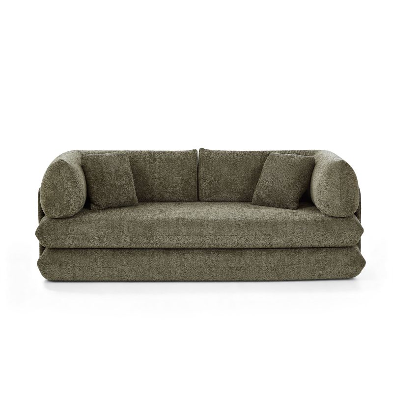 Canapé droit compressé et convertible CHIMA déplimousse 3 places tissu chenille vert