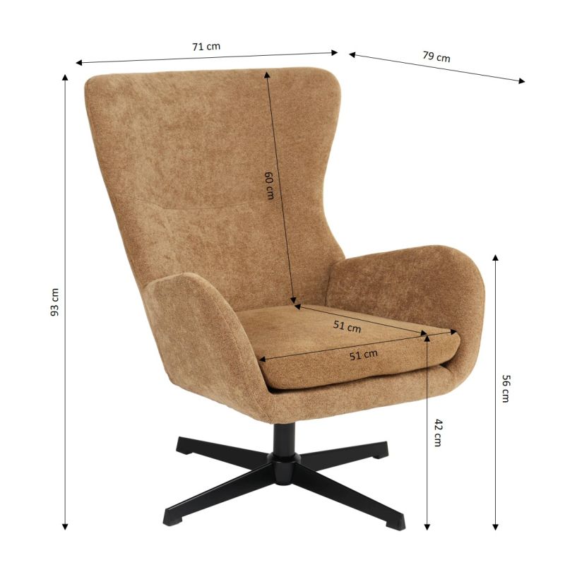 Fauteuil rotatif DACTYL 1 place tissu jaune moutarde