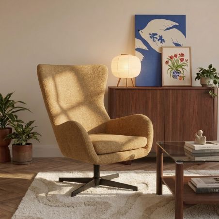 Fauteuil rotatif DACTYL 1 place tissu jaune moutarde