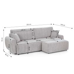 Canapé d'angle convertible et réversible DANA 4 places tissu chenille beige