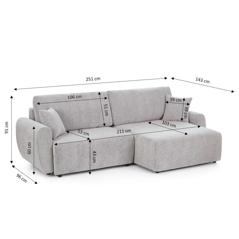 Canapé d'angle convertible et réversible DANA 4 places tissu chenille beige