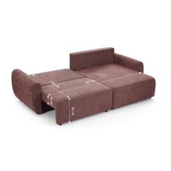 Canapé d'angle convertible et réversible DANA 4 places tissu chenille bordeaux