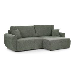 Canapé d'angle convertible et réversible DANA 4 places tissu chenille vert