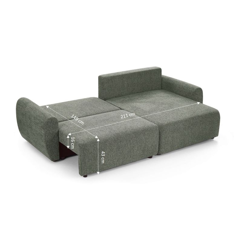 Canapé d'angle convertible et réversible DANA 4 places tissu chenille vert