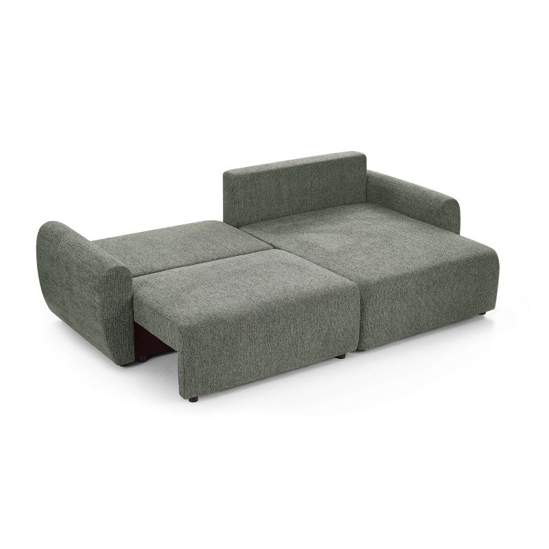 Canapé d'angle convertible et réversible DANA 4 places tissu chenille vert