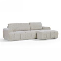 Canapé d'angle droit compressé FEYA 4 places tissu chenille crème