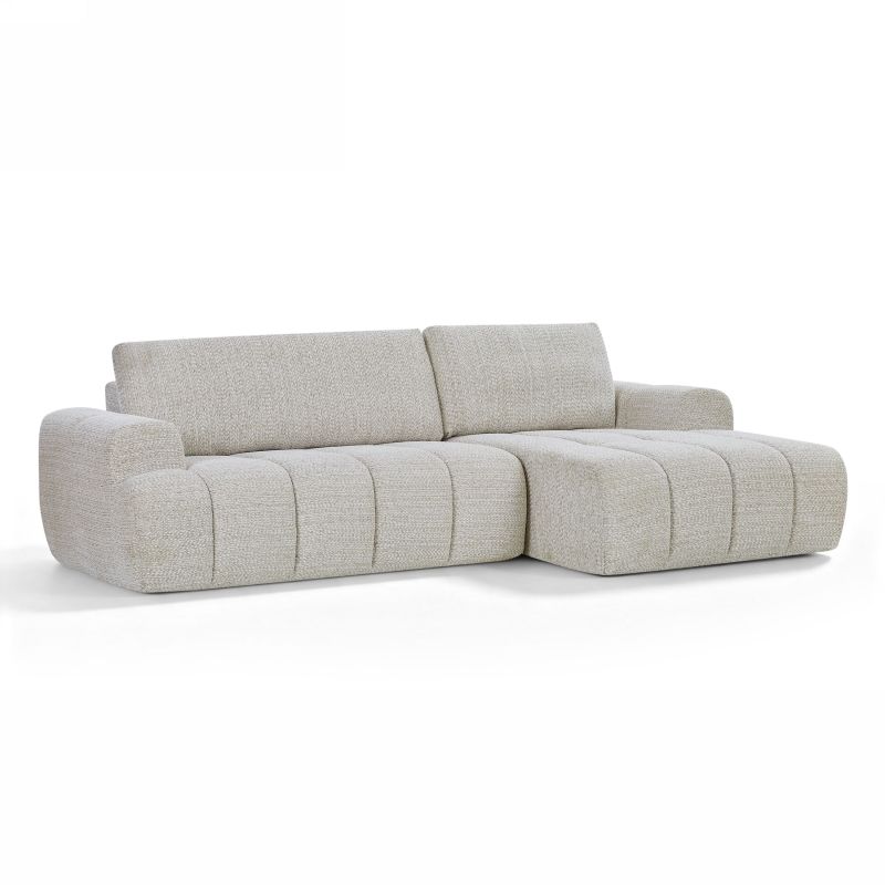 Canapé d'angle droit compressé FEYA 4 places tissu chenille crème