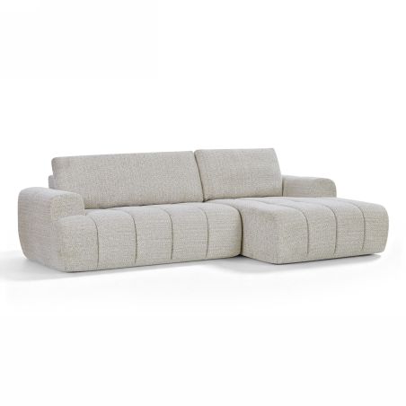 Canapé d'angle droit compressé FEYA 4 places tissu chenille crème