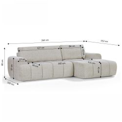 Canapé d'angle droit compressé FEYA 4 places tissu chenille crème