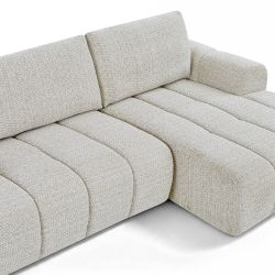 Canapé d'angle droit compressé FEYA 4 places tissu chenille crème