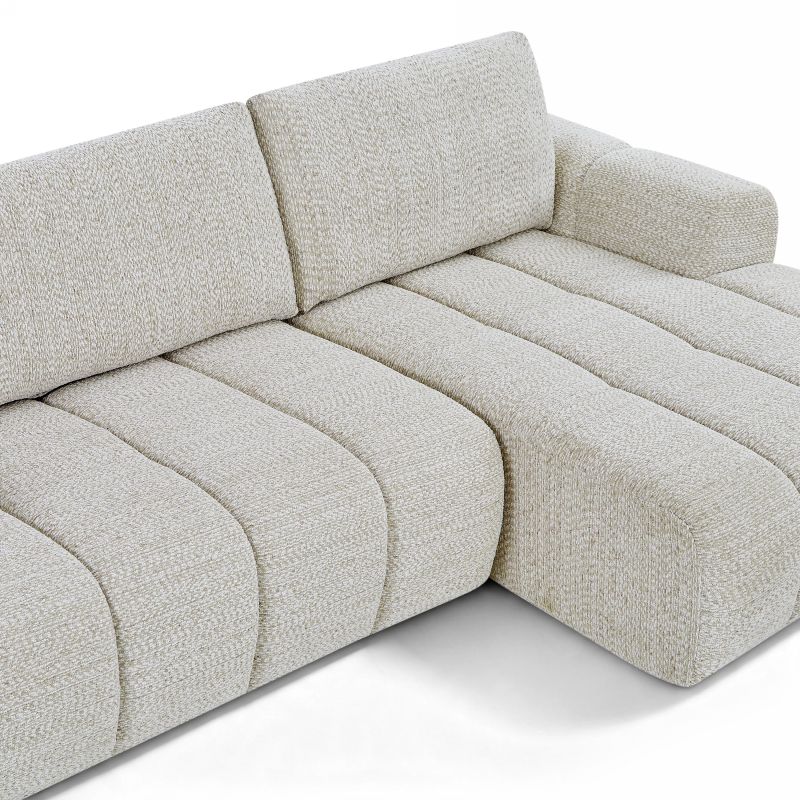 Canapé d'angle droit compressé FEYA 4 places tissu chenille crème