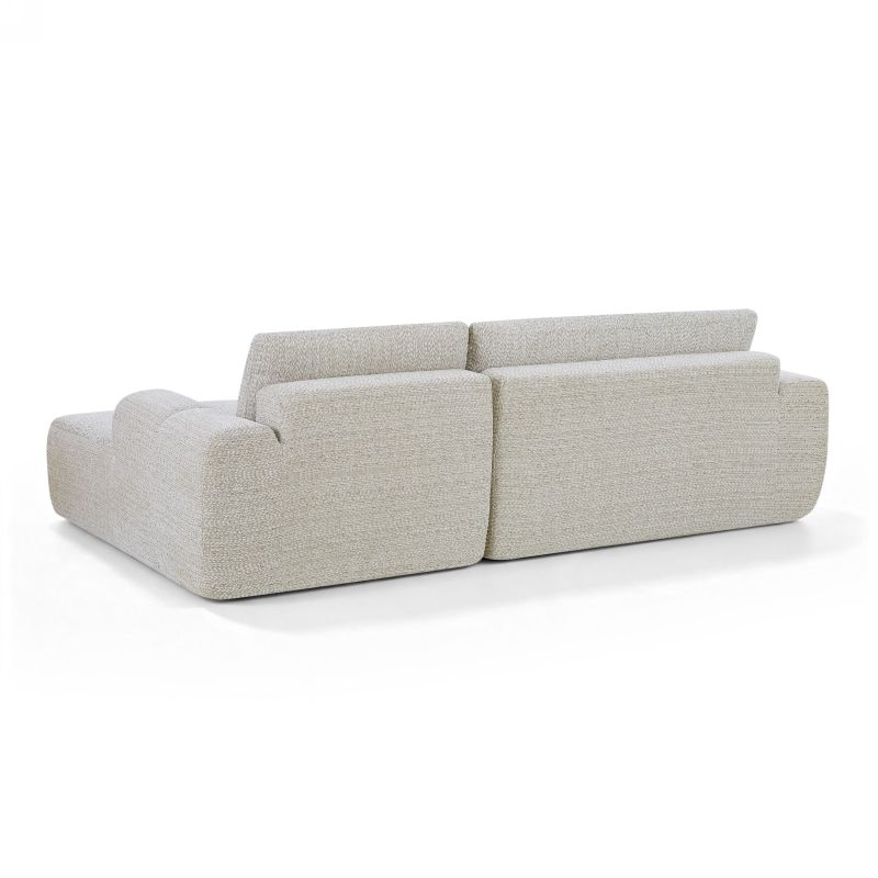 Canapé d'angle droit compressé FEYA 4 places tissu chenille crème