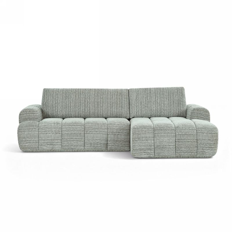 Canapé d'angle droit compressé FEYA 4 places tissu chenille vert