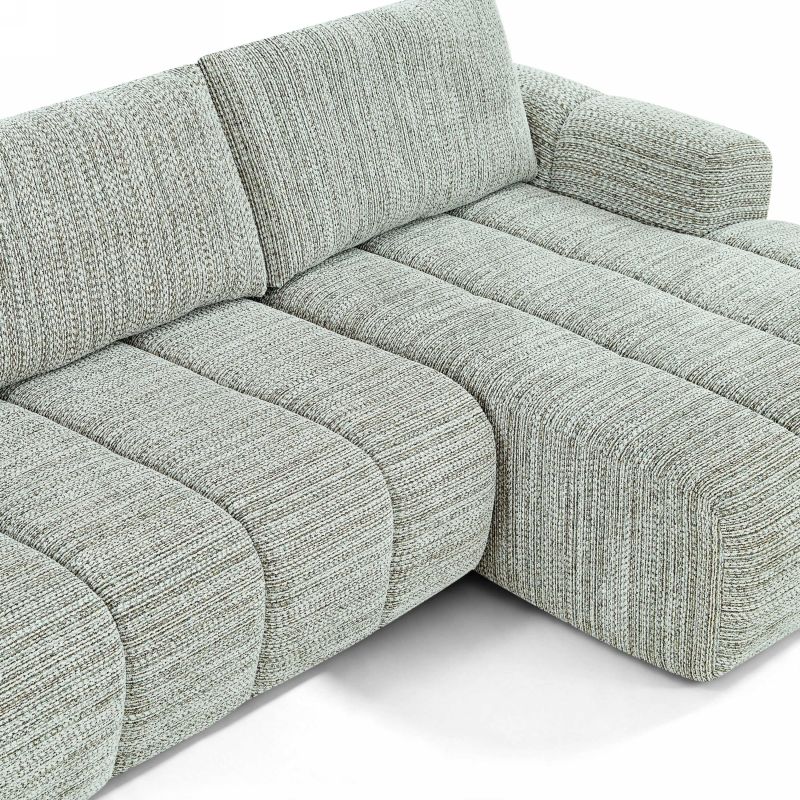 Canapé d'angle droit compressé FEYA 4 places tissu chenille vert