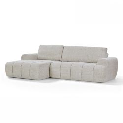 Canapé d'angle gauche compressé FEYA 4 places tissu chenille crème
