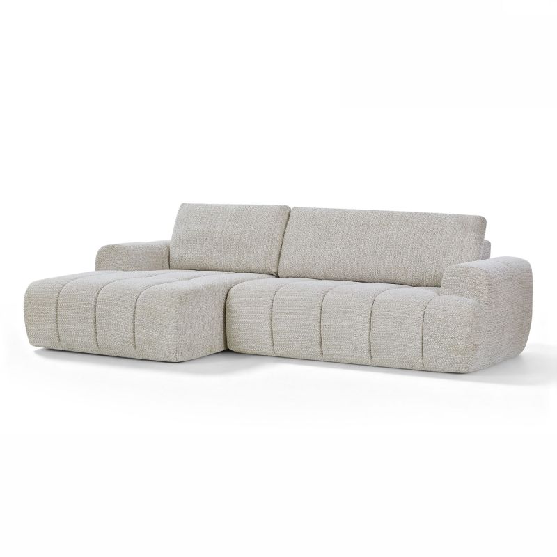 Canapé d'angle gauche compressé FEYA 4 places tissu chenille crème