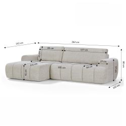 Canapé d'angle gauche compressé FEYA 4 places tissu chenille crème