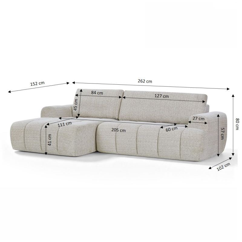 Canapé d'angle gauche compressé FEYA 4 places tissu chenille crème