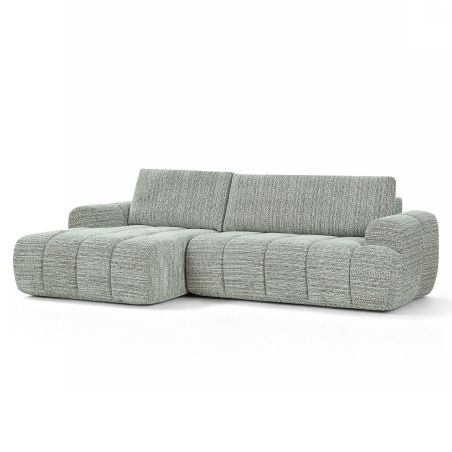 Canapé d'angle gauche compressé FEYA 4 places tissu chenille vert