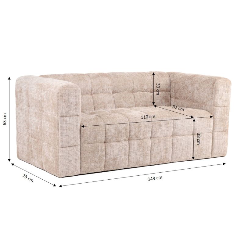 Canapé droit fixe NAIAD 2 places tissu texturé beige
