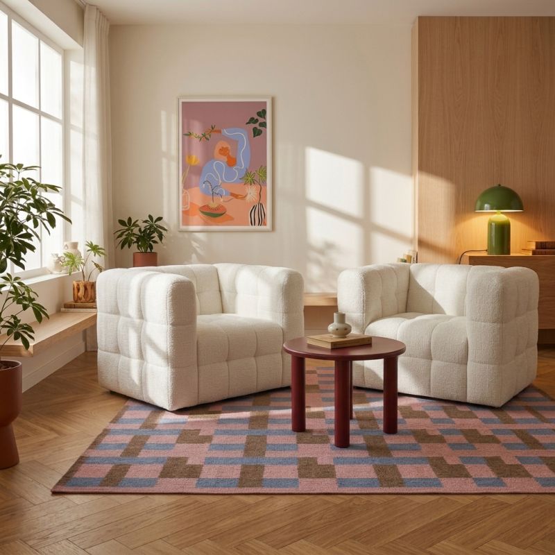 Fauteuil fixe NAIAD 1 place tissu texturé crème