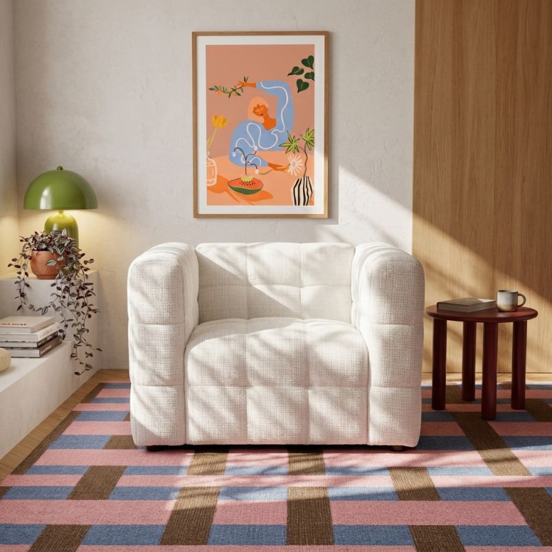 Fauteuil fixe NAIAD 1 place tissu texturé crème