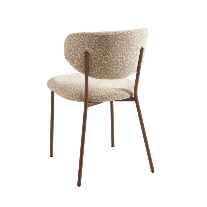 Lot de 2 chaises OREL tissu léopard beige et pieds métal effet bois