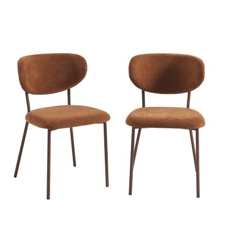 Lot de 2 chaises OREL tissu marron et pieds métal effet bois