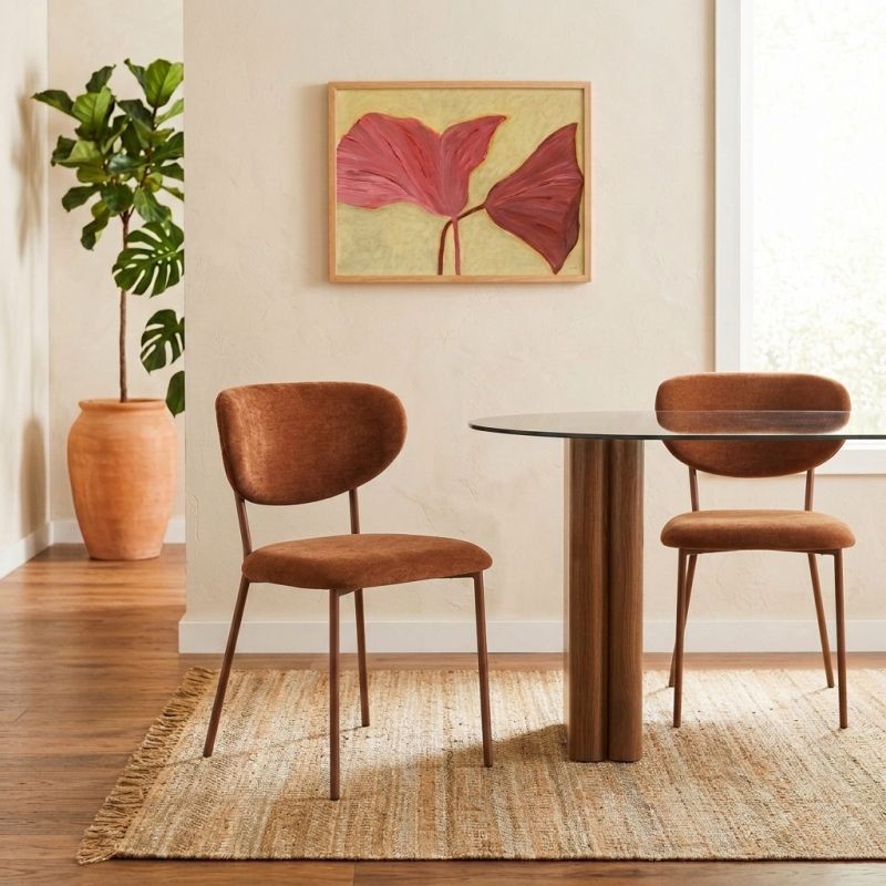 Lot de 2 chaises OREL tissu marron et pieds métal effet bois