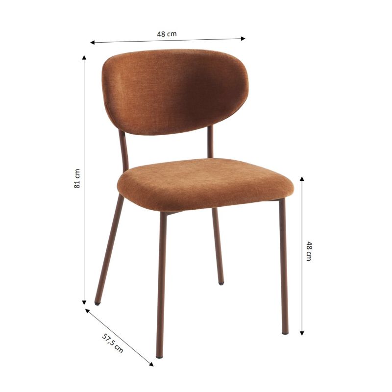 Lot de 2 chaises OREL tissu marron et pieds métal effet bois