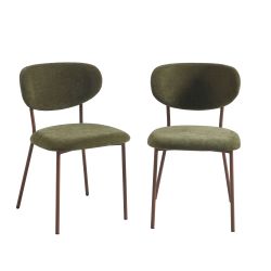 Lot de 2 chaises OREL tissu vert et pieds métal effet bois