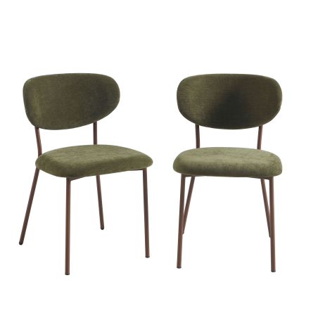 Lot de 2 chaises OREL tissu vert et pieds métal effet bois
