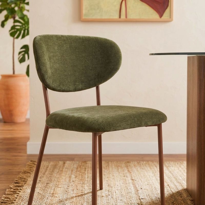 Lot de 2 chaises OREL tissu vert et pieds métal effet bois