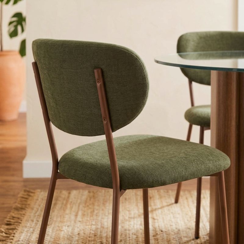 Lot de 2 chaises OREL tissu vert et pieds métal effet bois